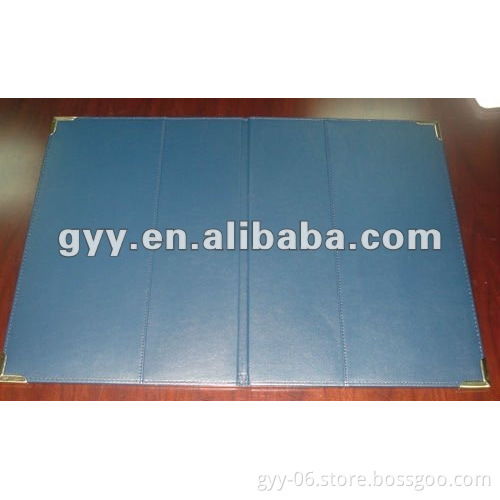 Navy color PU leather document folder with metal corners
